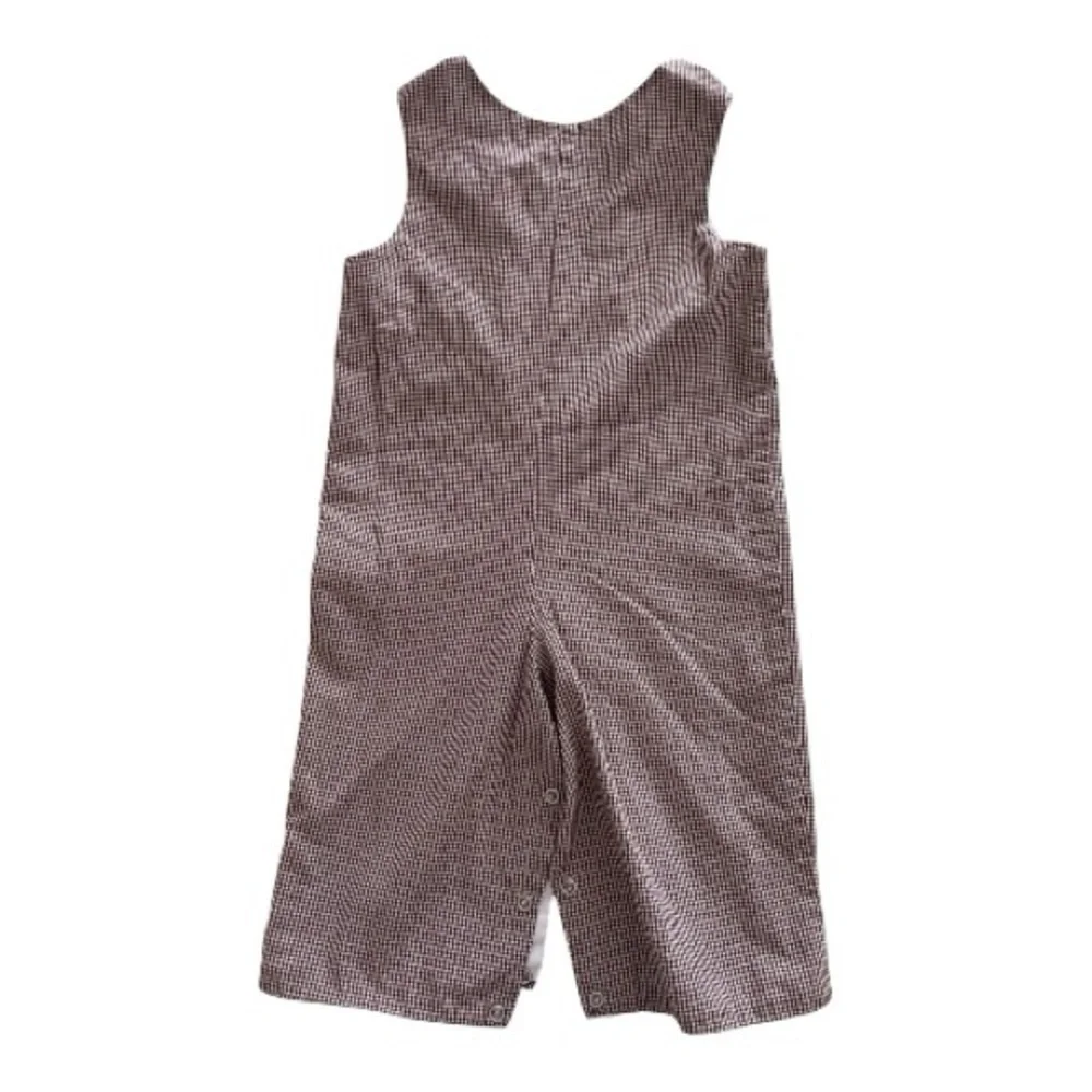 Zucchini Checkered Kids Overalls, Size 18M, Brown, Smocked Zoo Animals.